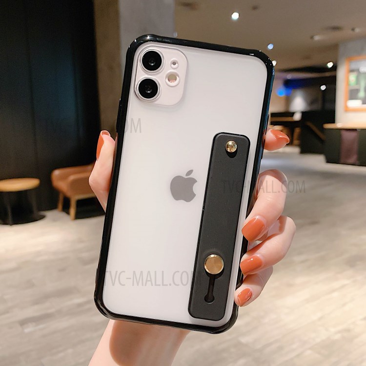 Matte Hand Strap Kickstand TPU + PC Hybrid Phone Cover for iPhone 11 6.1 inch - Black-1