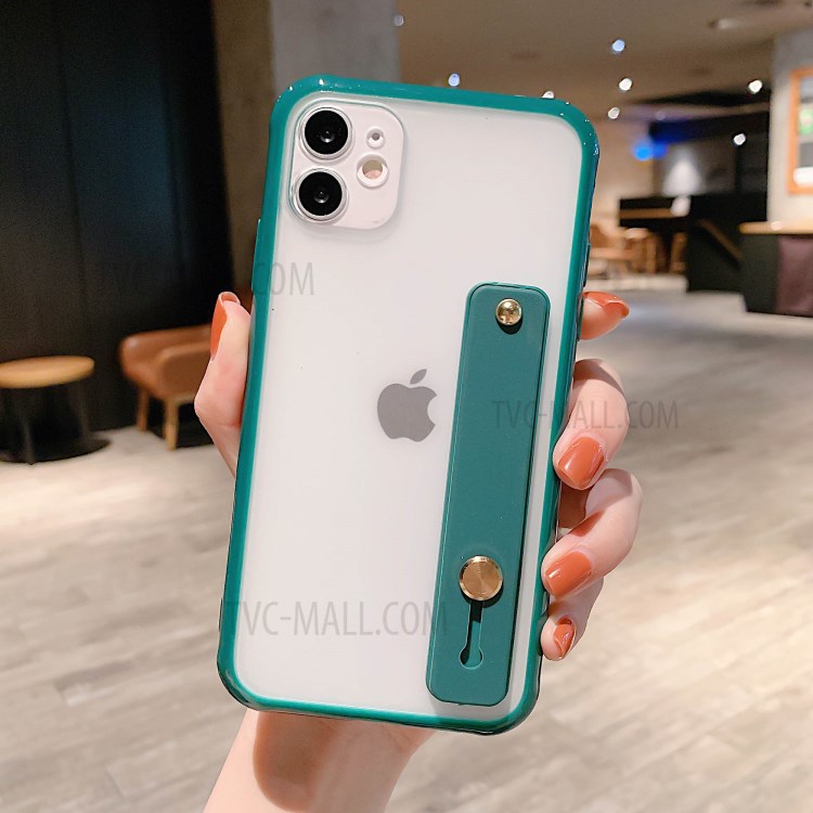 Matte Hand Strap Kickstand TPU + PC Hybrid Phone Cover for iPhone 11 6.1 inch - Dark Green-1