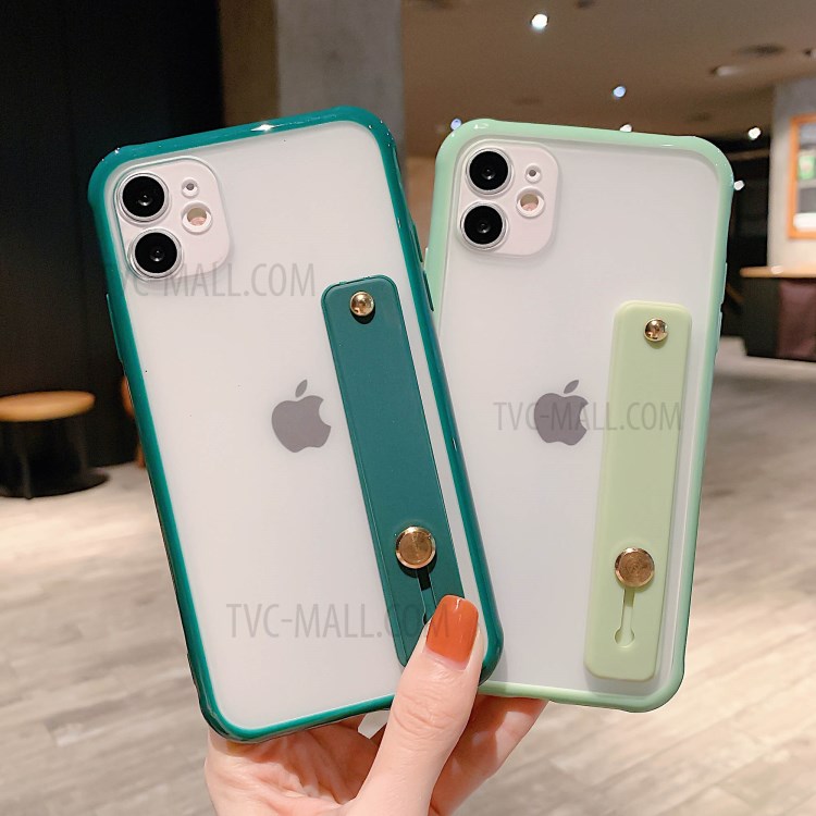 Matte Hand Strap Kickstand TPU + PC Hybrid Phone Cover for iPhone 11 6.1 inch - Dark Green-2