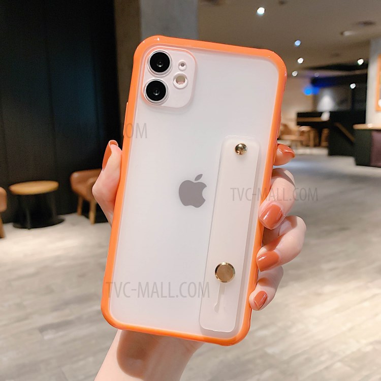 Matte Hand Strap Kickstand TPU + PC Hybrid Phone Cover for iPhone 11 6.1 inch - Orange-1