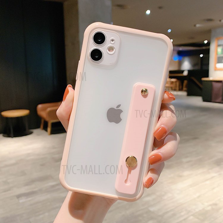 Matte Hand Strap Kickstand TPU + PC Hybrid Phone Cover for iPhone 11 6.1 inch - Pink-1