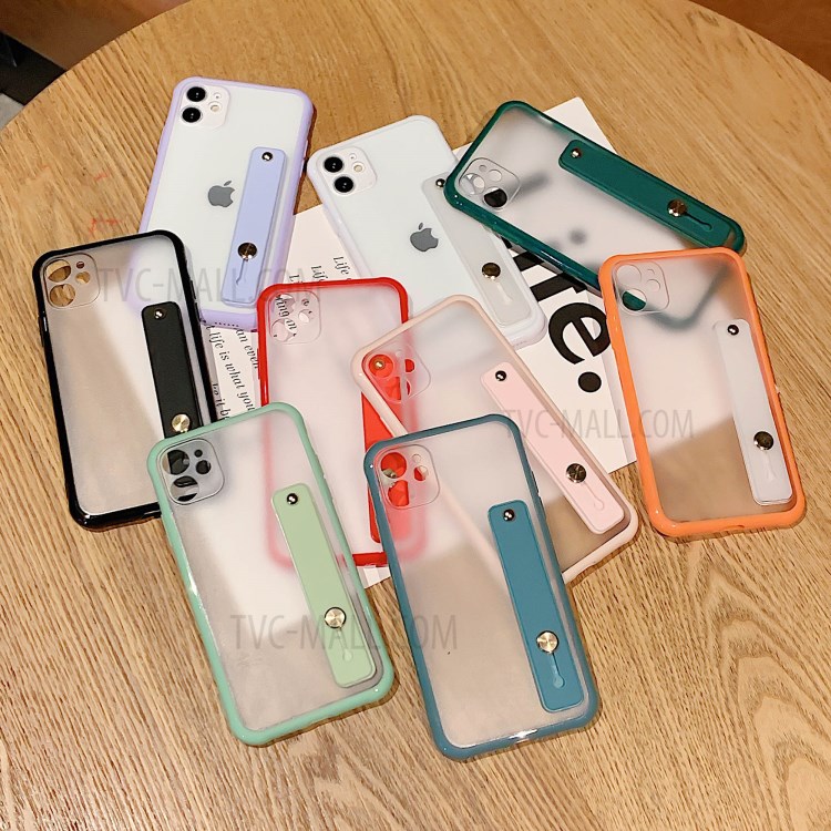 Matte Hand Strap Kickstand TPU + PC Hybrid Phone Cover for iPhone 11 6.1 inch - Pink-2
