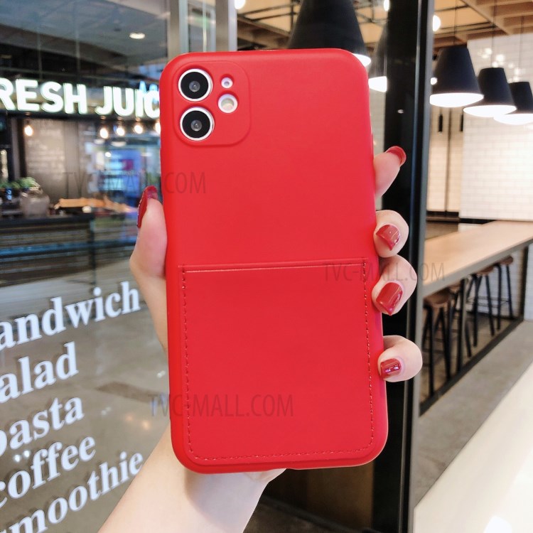 Soft Silicone Phone Protective Case with Card Slot for iPhone 11 6.1 inch - Red-1