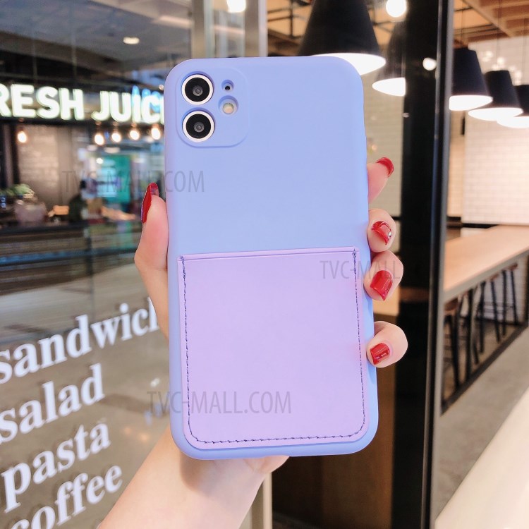 Soft Silicone Phone Protective Case with Card Slot for iPhone 11 6.1 inch - Light Purple-1