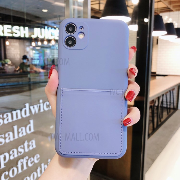 Soft Silicone Phone Protective Case with Card Slot for iPhone 11 6.1 inch - Dark Purple-1