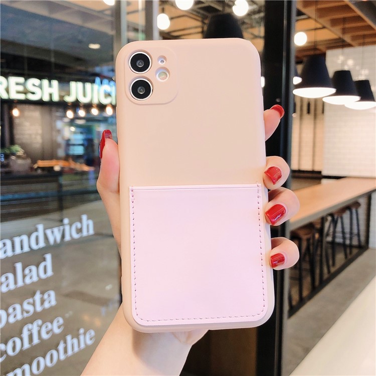 Soft Silicone Phone Protective Case with Card Slot for iPhone 11 6.1 inch - Pink-1