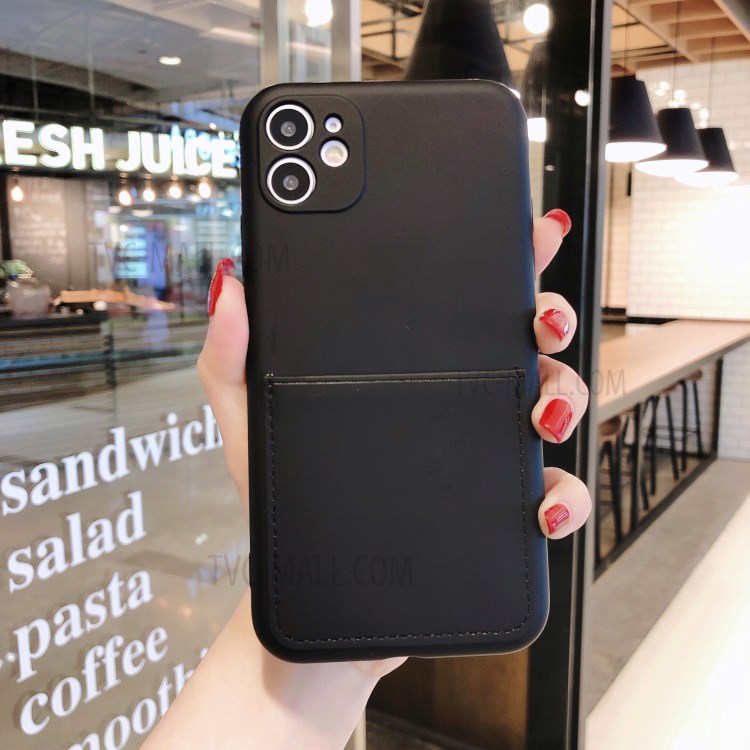 Soft Silicone Phone Protective Case with Card Slot for iPhone 11 6.1 inch - Black-1