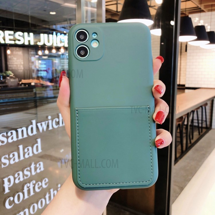 Soft Silicone Phone Protective Case with Card Slot for iPhone 11 6.1 inch - Blackish Green-1
