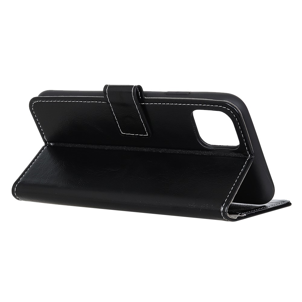 Crazy Horse Skin Leather Unique Case for iPhone 12 5.4 inch - Black-3