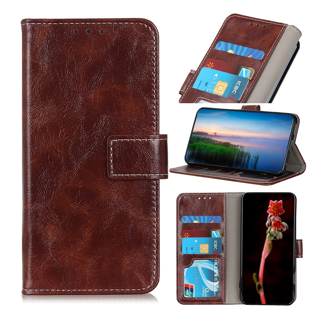 Crazy Horse Skin Leather Unique Case for iPhone 12 5.4 inch - Brown-1