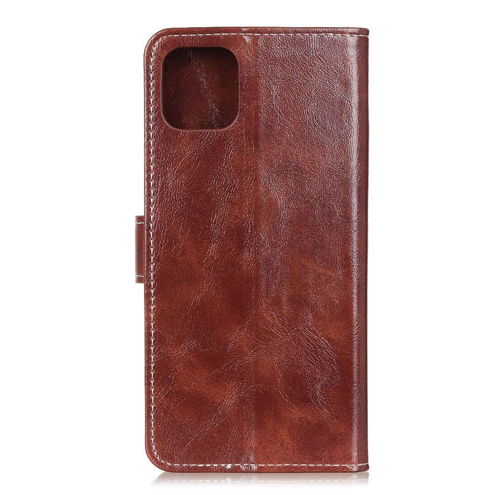 Crazy Horse Skin Leather Unique Case for iPhone 12 5.4 inch - Brown-2