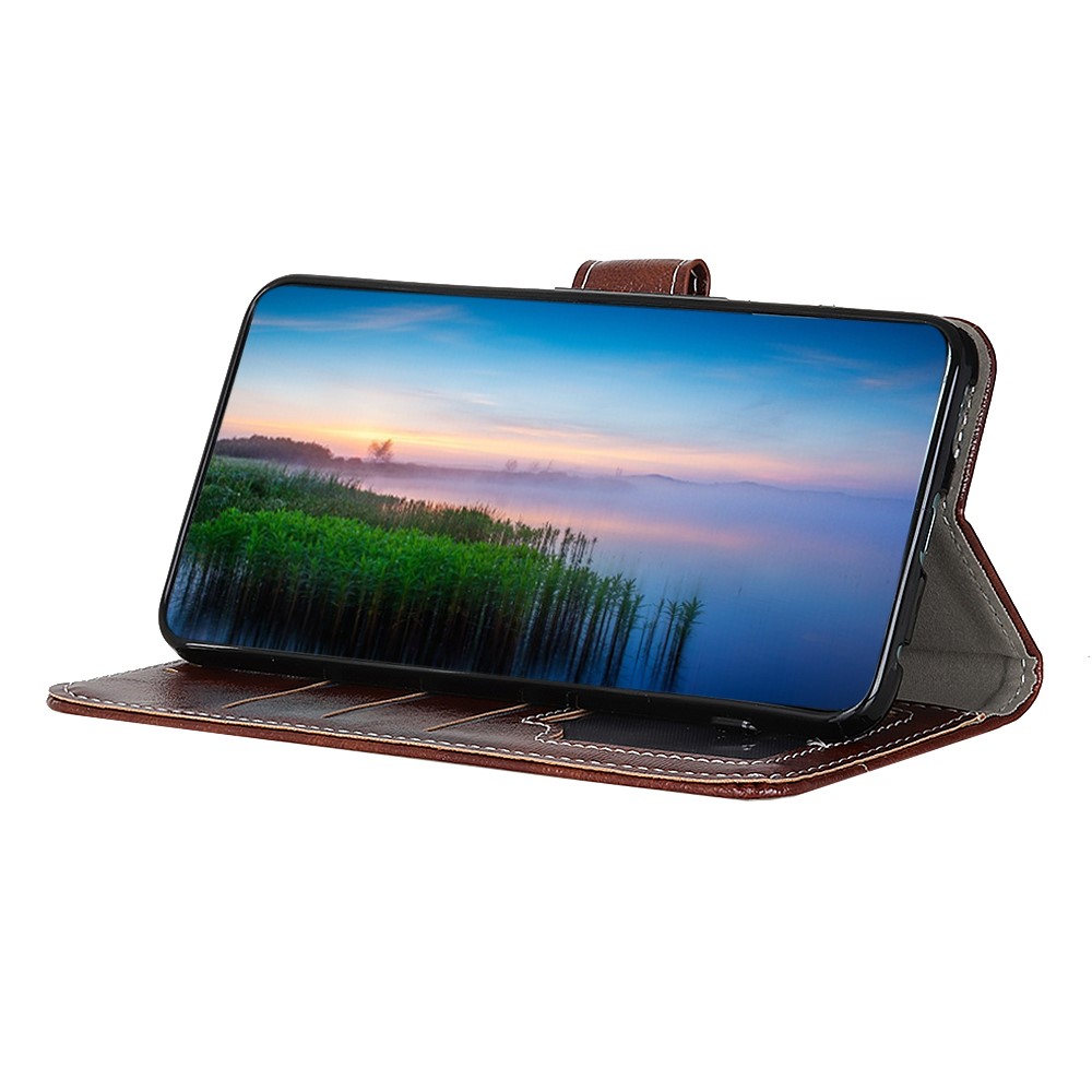 Crazy Horse Skin Leather Unique Case for iPhone 12 5.4 inch - Brown-7