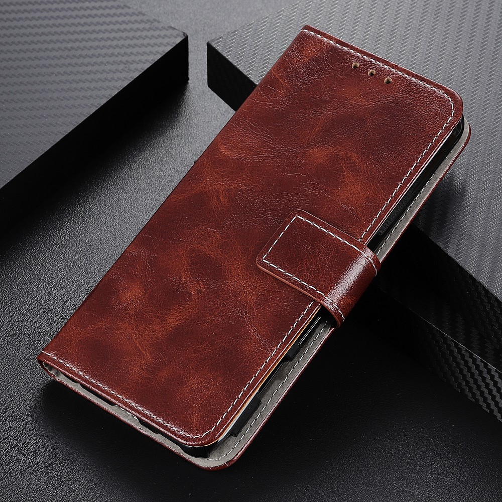 Crazy Horse Skin Leather Unique Case for iPhone 12 5.4 inch - Brown-9