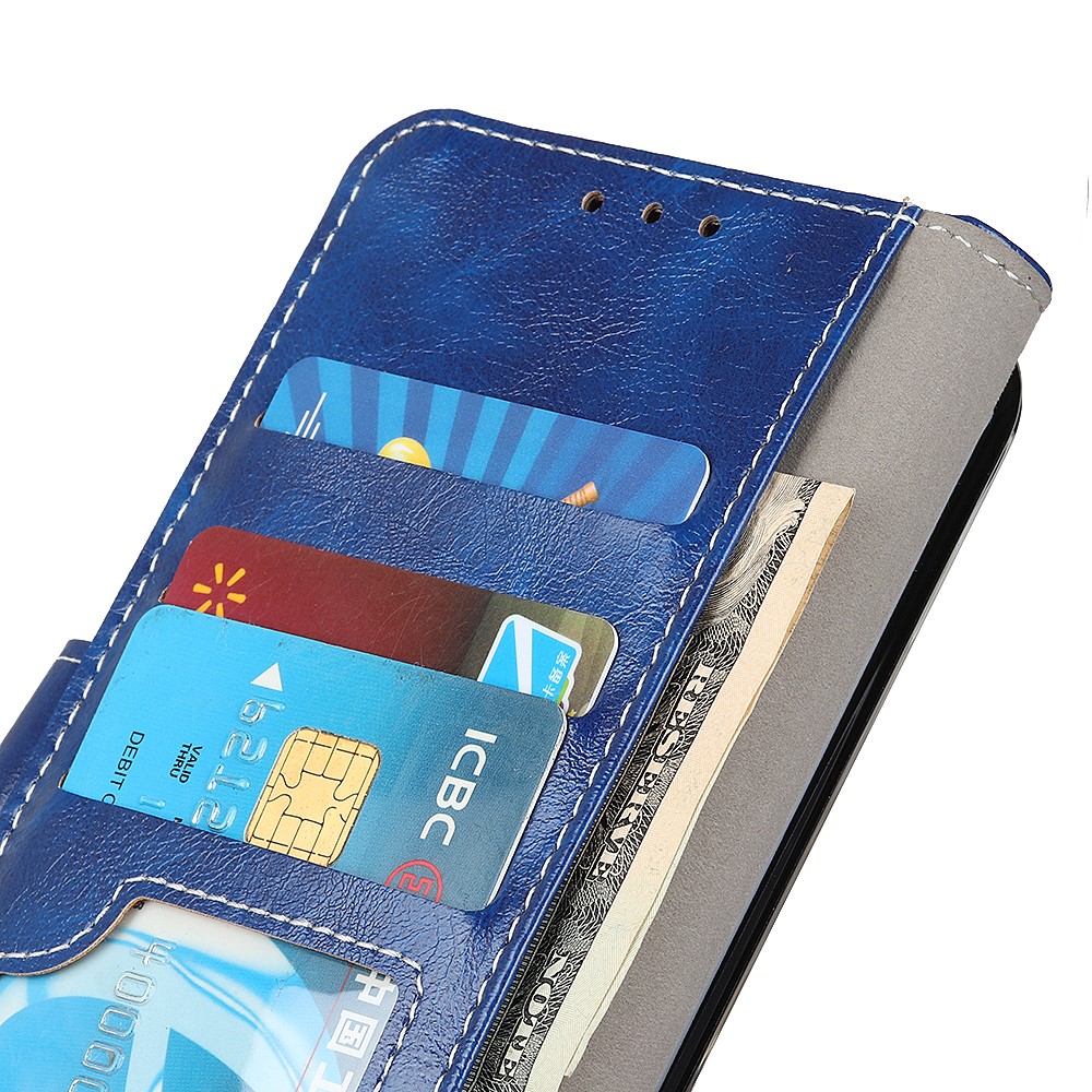 Crazy Horse Skin Leather Unique Case for iPhone 12 5.4 inch - Blue-6