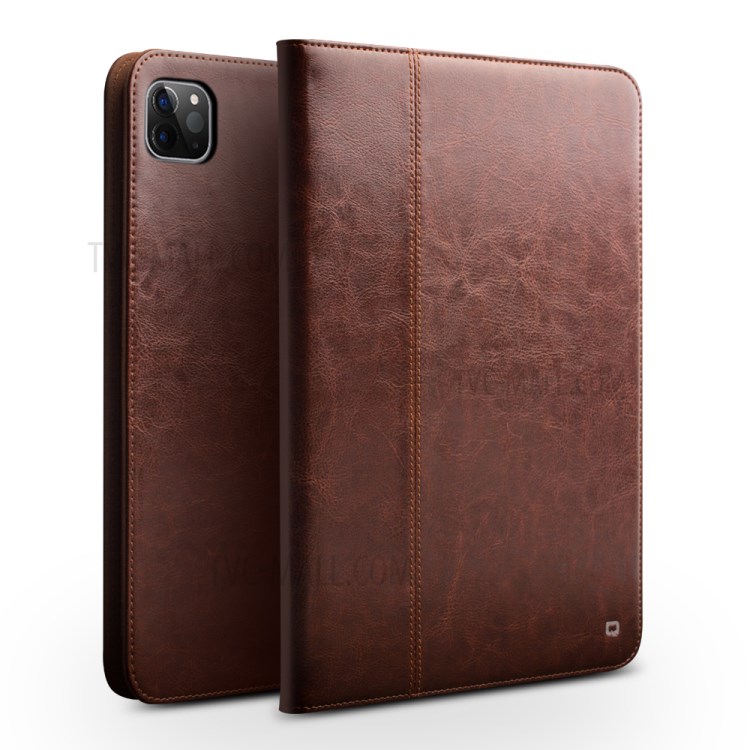 QIALINO Smart Genuine Cowhide Leather Protective Case for iPad Pro 11-inch (2020) - Brown