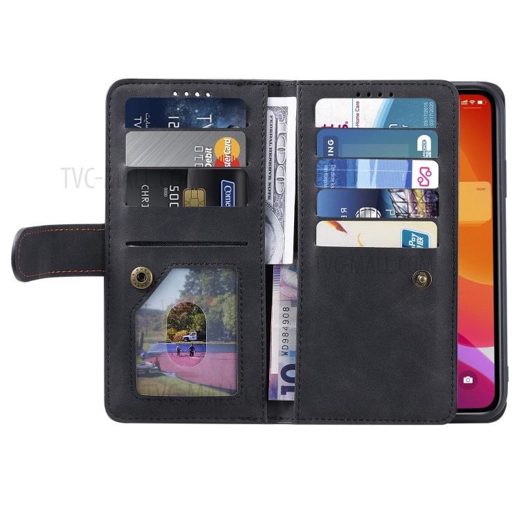 Zipper Pocket 9 with Card Slots Leather Wallet Case for iPhone 11 Pro 5.8 inch - Black-12