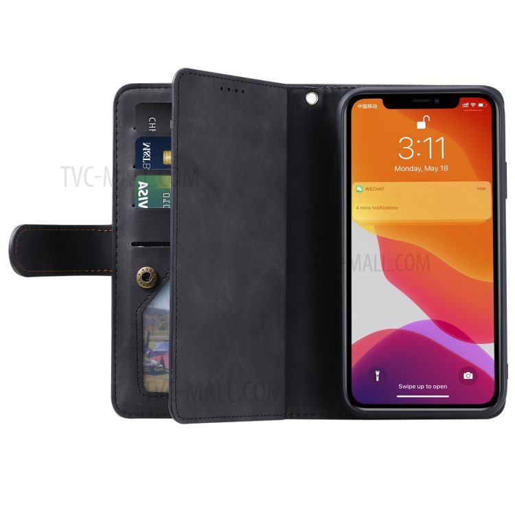 Zipper Pocket 9 with Card Slots Leather Wallet Case for iPhone 11 Pro 5.8 inch - Black-13