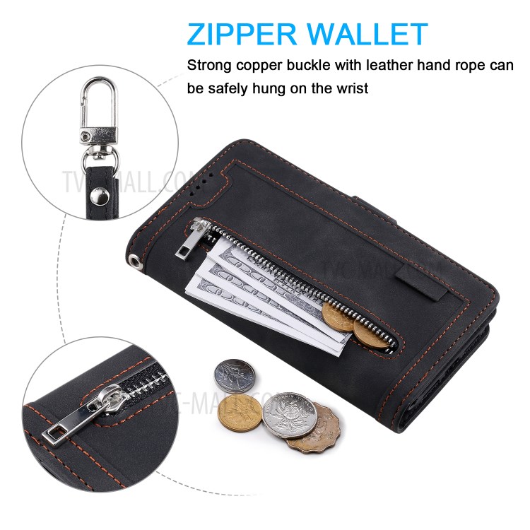 Zipper Pocket 9 with Card Slots Leather Wallet Case for iPhone 11 Pro 5.8 inch - Black-5