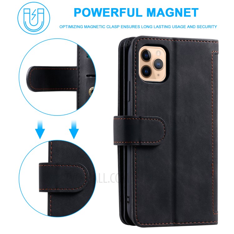 Zipper Pocket 9 with Card Slots Leather Wallet Case for iPhone 11 Pro 5.8 inch - Black-6