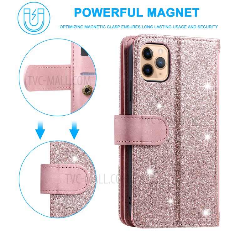 Zipper Pocket 9 with Card Slots Leather Wallet Case for iPhone 11 Pro 5.8 inch - Rose Gold-6