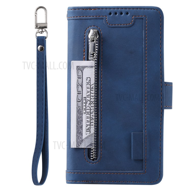 Zipper Pocket 9 with Card Slots Leather Wallet Case for iPhone 11 Pro 5.8 inch - Blue-11