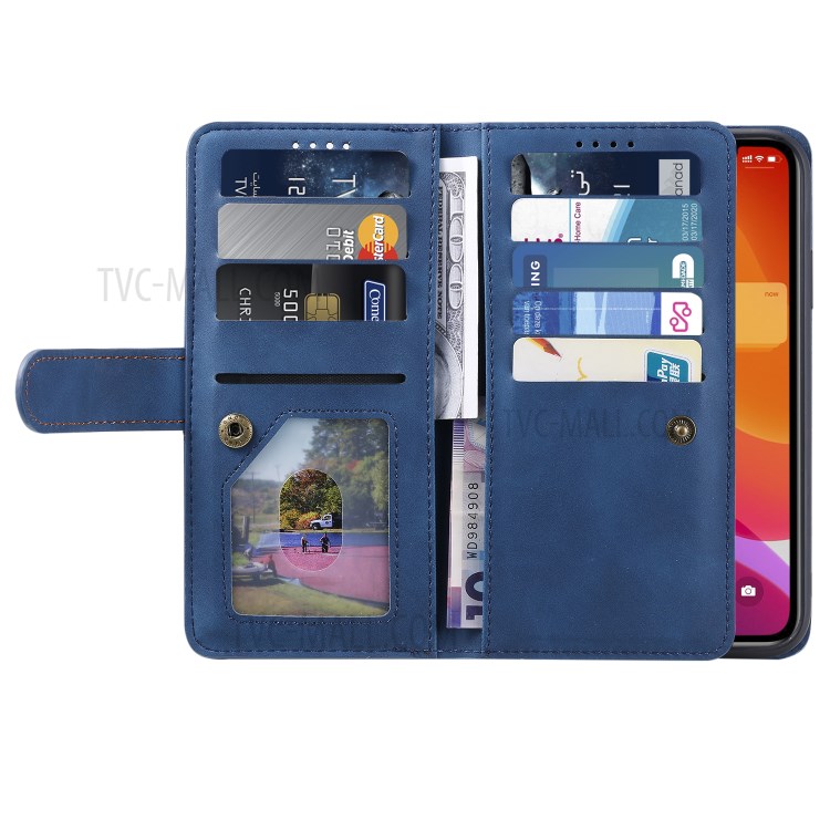Zipper Pocket 9 with Card Slots Leather Wallet Case for iPhone 11 Pro 5.8 inch - Blue-12
