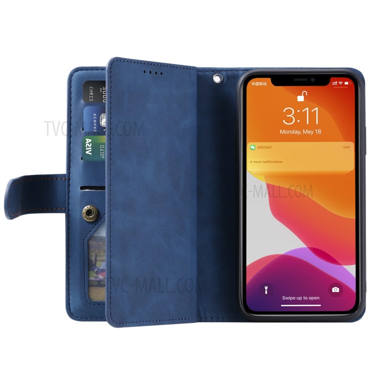 Zipper Pocket 9 with Card Slots Leather Wallet Case for iPhone 11 Pro 5.8 inch - Blue-13
