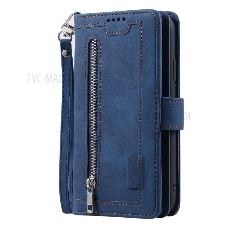 Zipper Pocket 9 with Card Slots Leather Wallet Case for iPhone 11 Pro 5.8 inch - Blue-14