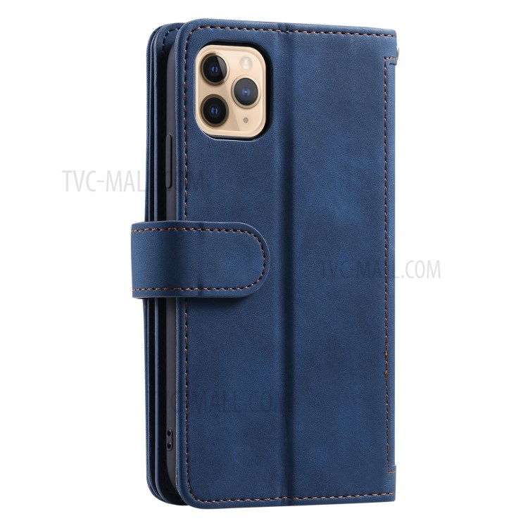 Zipper Pocket 9 with Card Slots Leather Wallet Case for iPhone 11 Pro 5.8 inch - Blue-15