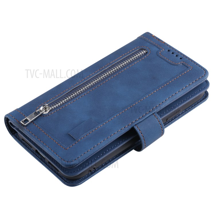 Zipper Pocket 9 with Card Slots Leather Wallet Case for iPhone 11 Pro 5.8 inch - Blue-18