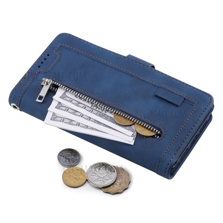 Zipper Pocket 9 with Card Slots Leather Wallet Case for iPhone 11 Pro 5.8 inch - Blue-20