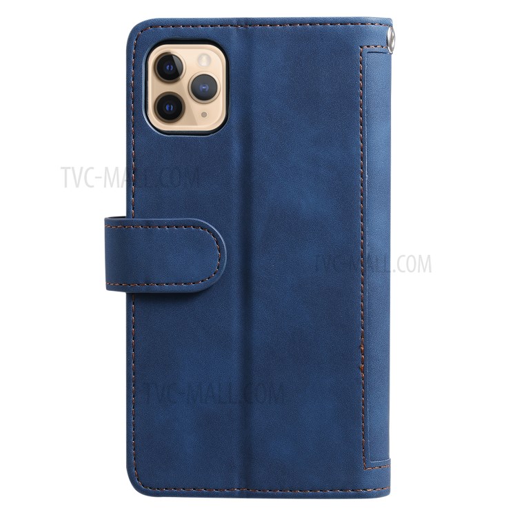 Zipper Pocket 9 with Card Slots Leather Wallet Case for iPhone 11 Pro 5.8 inch - Blue-3