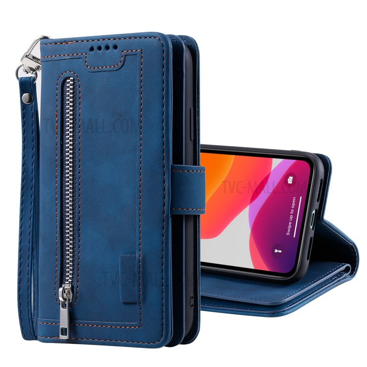 Zipper Pocket 9 with Card Slots Leather Wallet Case for iPhone 11 Pro 5.8 inch - Blue-4