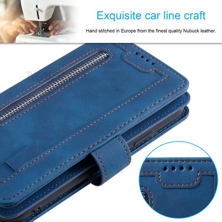 Zipper Pocket 9 with Card Slots Leather Wallet Case for iPhone 11 Pro 5.8 inch - Blue-5