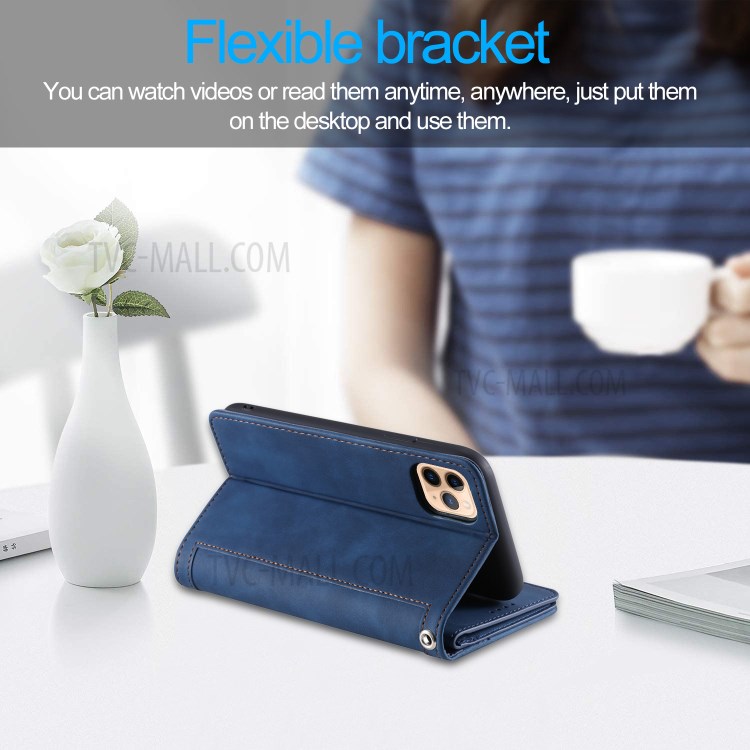Zipper Pocket 9 with Card Slots Leather Wallet Case for iPhone 11 Pro 5.8 inch - Blue-9