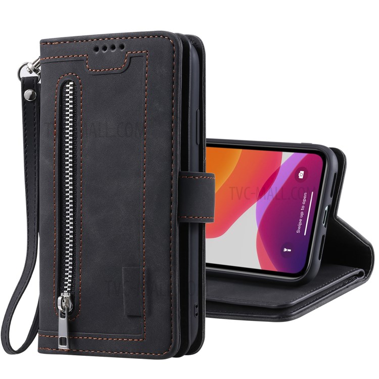 Zipper Pocket 9 Card Slots Leather Wallet with Stand Case for iPhone 11 6.1 inch - Black-10