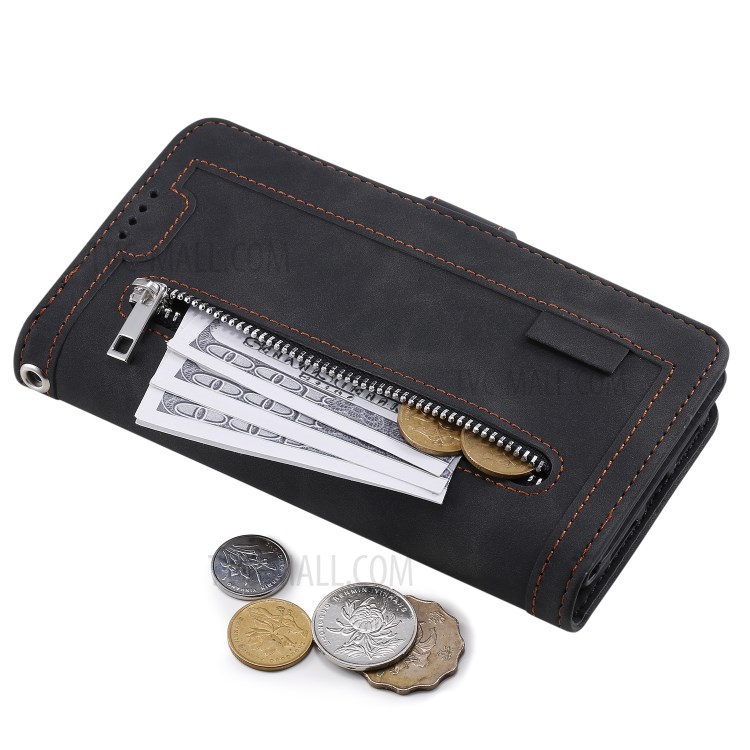 Zipper Pocket 9 Card Slots Leather Wallet with Stand Case for iPhone 11 6.1 inch - Black-20