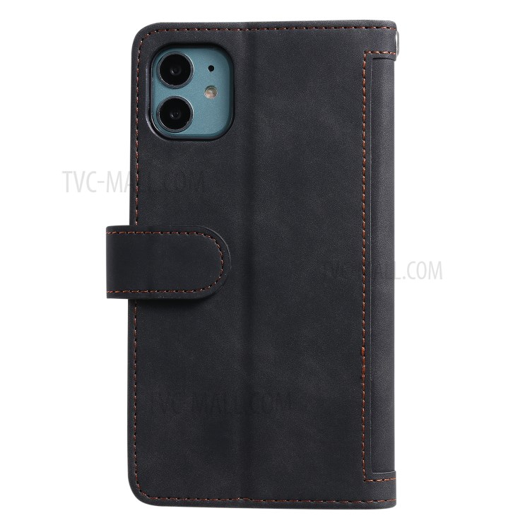 Zipper Pocket 9 Card Slots Leather Wallet with Stand Case for iPhone 11 6.1 inch - Black-3