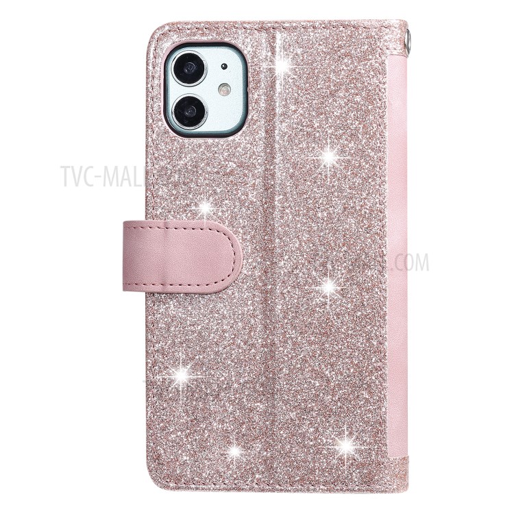 Zipper Pocket 9 Card Slots Leather Wallet with Stand Case for iPhone 11 6.1 inch - Rose Gold-3