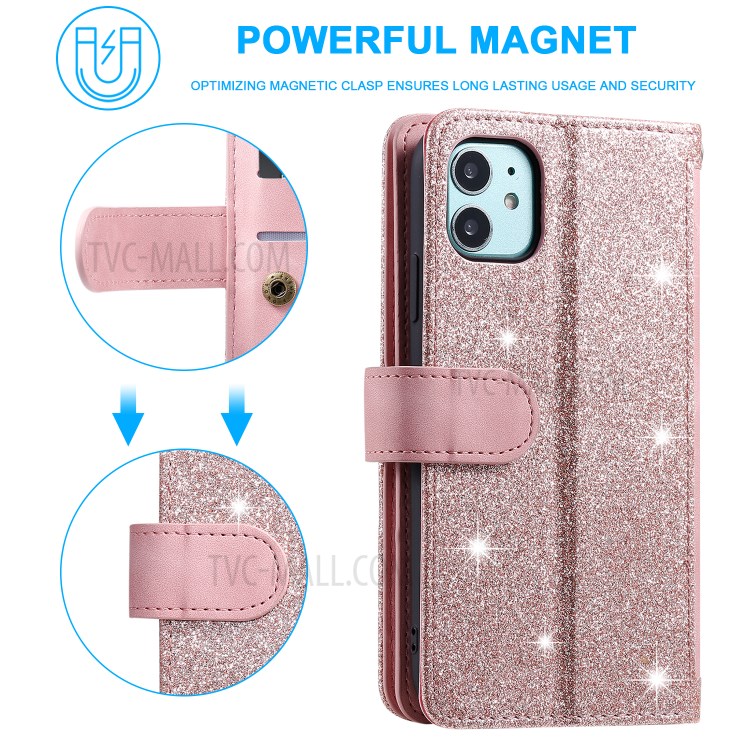 Zipper Pocket 9 Card Slots Leather Wallet with Stand Case for iPhone 11 6.1 inch - Rose Gold-8
