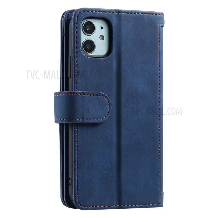Zipper Pocket 9 Card Slots Leather Wallet with Stand Case for iPhone 11 6.1 inch - Blue-15