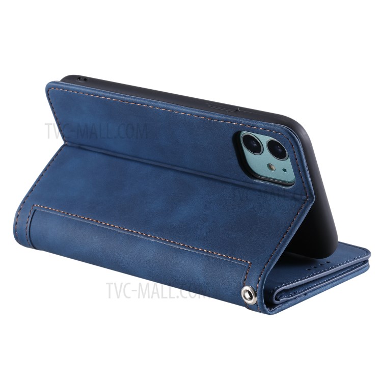 Zipper Pocket 9 Card Slots Leather Wallet with Stand Case for iPhone 11 6.1 inch - Blue-16