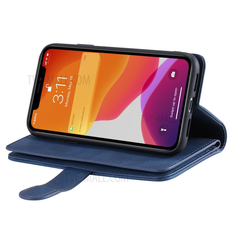 Zipper Pocket 9 Card Slots Leather Wallet with Stand Case for iPhone 11 6.1 inch - Blue-17
