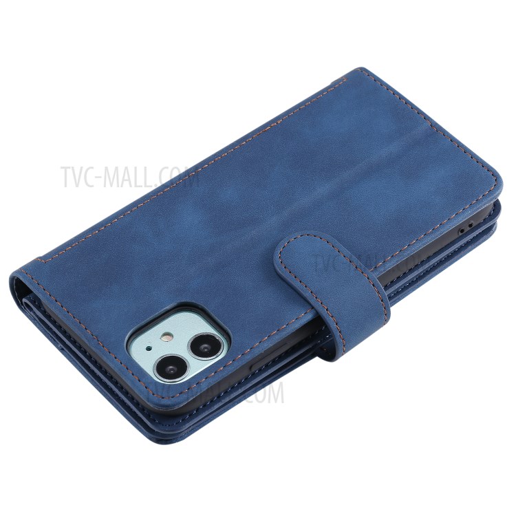 Zipper Pocket 9 Card Slots Leather Wallet with Stand Case for iPhone 11 6.1 inch - Blue-19
