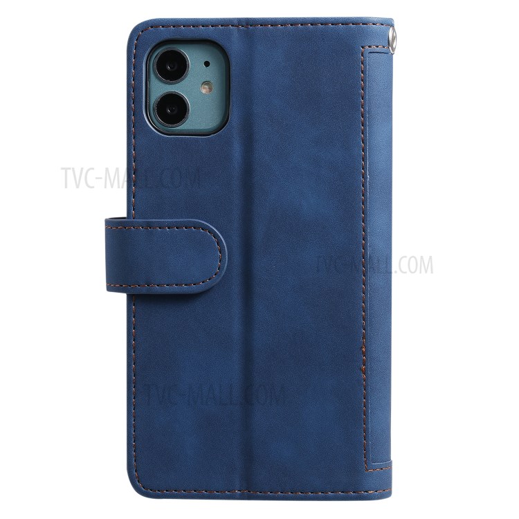 Zipper Pocket 9 Card Slots Leather Wallet with Stand Case for iPhone 11 6.1 inch - Blue-3