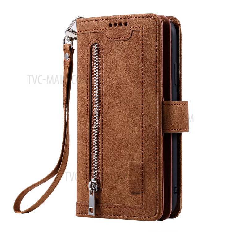 Zipper Pocket 9 Card Slots Leather Wallet with Stand Case for iPhone 11 6.1 inch - Coffee-14