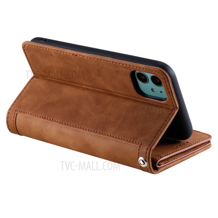 Zipper Pocket 9 Card Slots Leather Wallet with Stand Case for iPhone 11 6.1 inch - Coffee-16