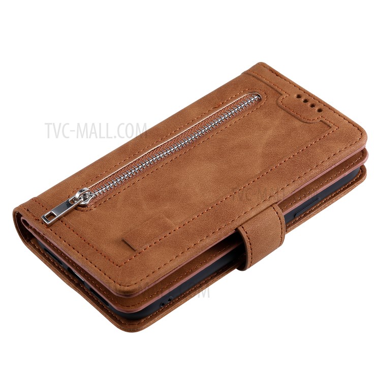 Zipper Pocket 9 Card Slots Leather Wallet with Stand Case for iPhone 11 6.1 inch - Coffee-18