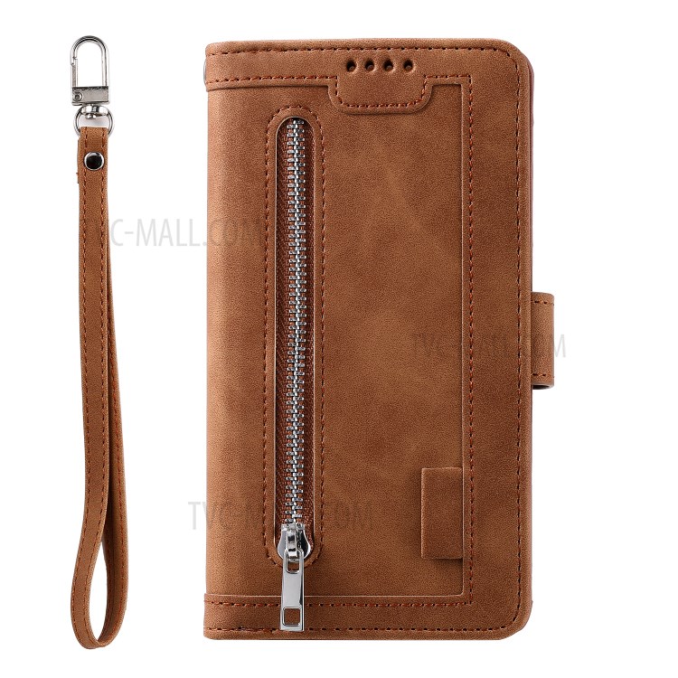 Zipper Pocket 9 Card Slots Leather Wallet with Stand Case for iPhone 11 6.1 inch - Coffee-2
