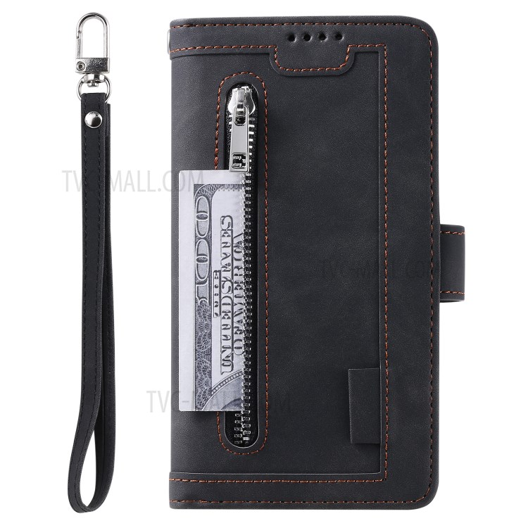 Multiple 9 Card Slots Zipper Wallet Leather Case for iPhone 11 Pro Max 6.5 inch - Black-11